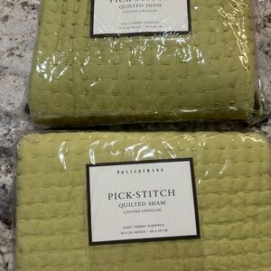 Pottery Barn Pair Euro Shams Quilted Diamond Lime Green 100% Cotton NWOT